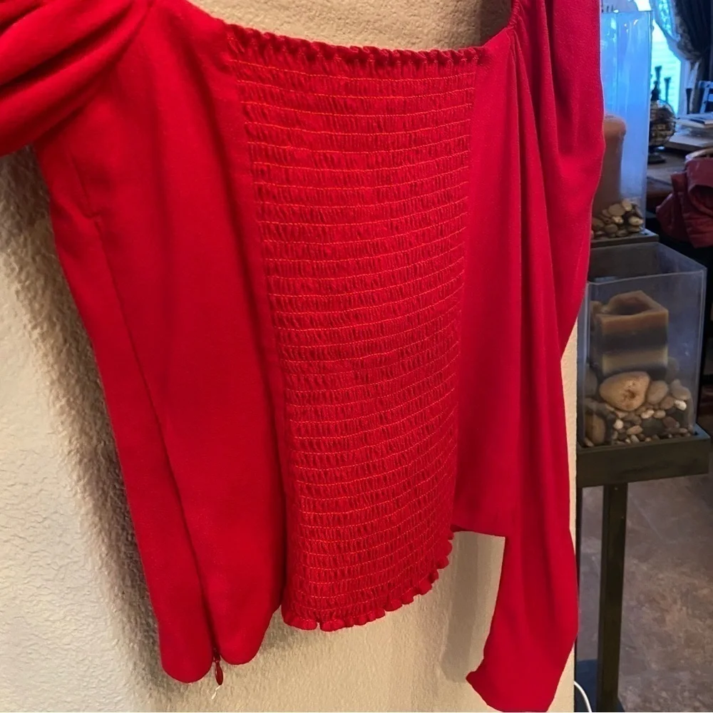 REFORMATION Women Roma Red Plunge Puff Long Sleeve Top Size 4